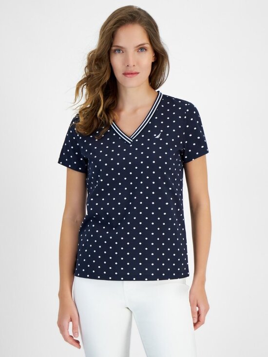 Nautica Tops - Clearance Sale Nautica Womens' Dot Print Embellished T-Shirt Blue X-Small